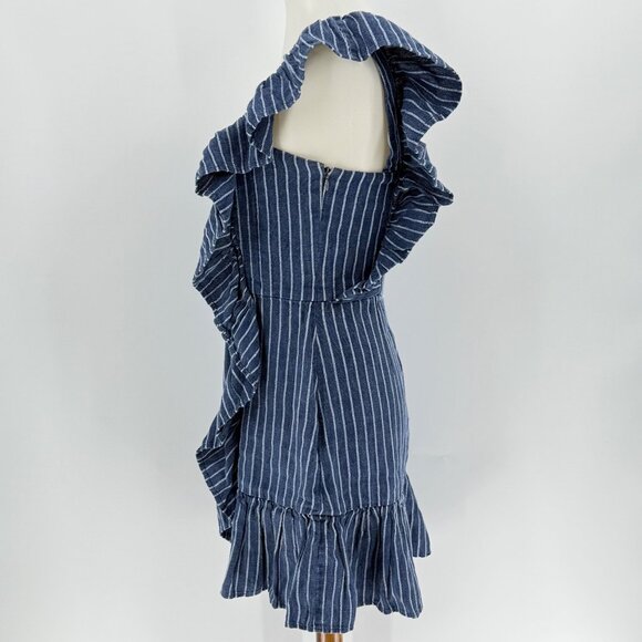 Alexis Konner one-shoulder striped mini dress in a blue and white linen blend, M - Picture 2 of 14
